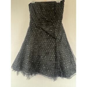 Vintage Jessica McClintock Gunne Sax Rockabilly Strapless‎ Black Silver Dot 5